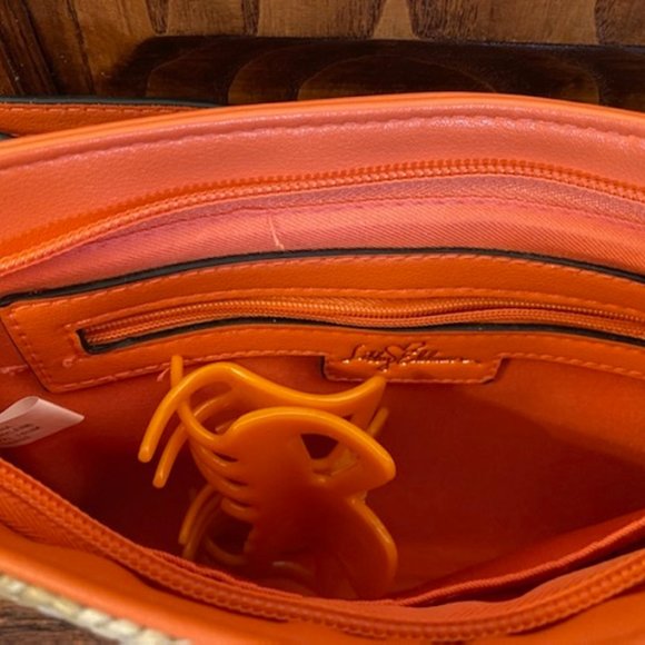 NEW Woven RAFFIA & ORANGE Pleather CLUTCH PURSE *Crystal DOLPHIN KEY FOB* Pocket - Picture 10 of 11